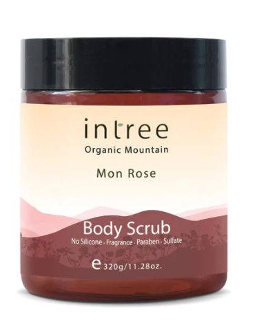 Phutawan Intree Organic Mon Rose Body Scrub, 320g - rejuvenating organic rose oil exfoliator.