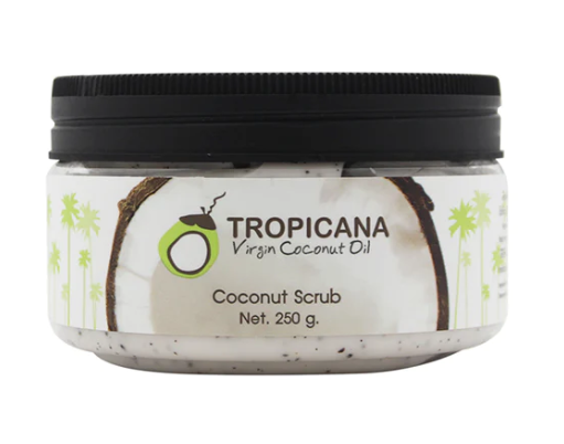 Tropicana Coconut Body Scrub 250g with natural exfoliating coconut shell powder for smooth, glowing skin.