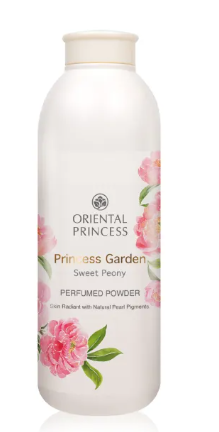 Oriental Princess Princess Garden Sweet Peony Perfumed Powder with pink pearl sparkle bottle.