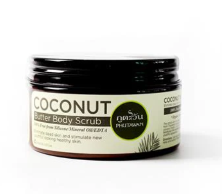 Coconut Butter Body Scrub 240g by Phutawan, exfoliates and nourishes skin.