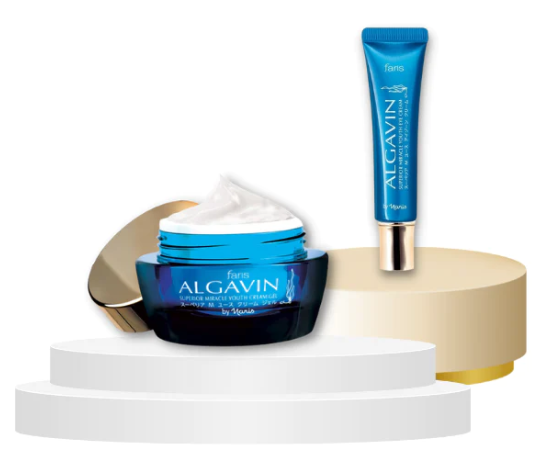 Faris Algavin Superior Miracle Youth Set with face cream and eye cream on display.