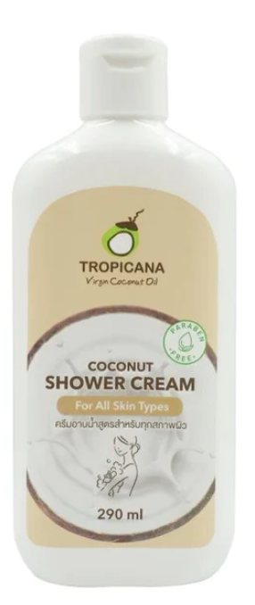 Tropicana oil coconut shower cream 290 ml bottle, paraben-free.