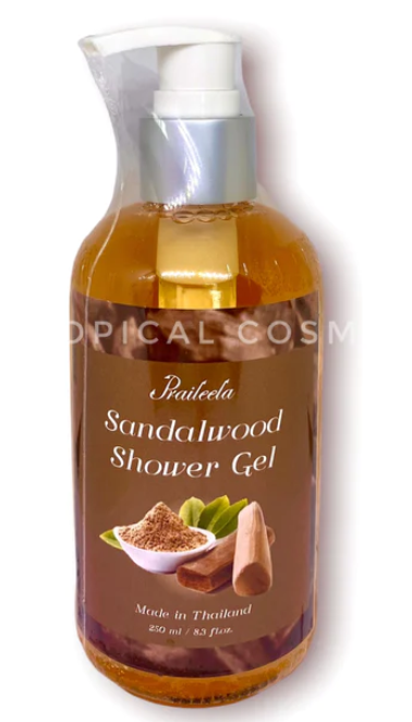 Organic Sandalwood Shower Gel 250 ml bottle with pump dispenser.
