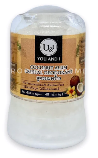 Coconut Alum Crystal Deodorant 45g, natural and safe for all skin types.