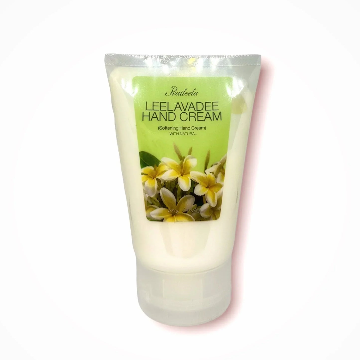 Praileela Leelawadee Hand Cream 100 ml, organic with frangipani oil, argan oil, jojoba oil, aloe vera, olive oil, almond oil, and avocado oil.