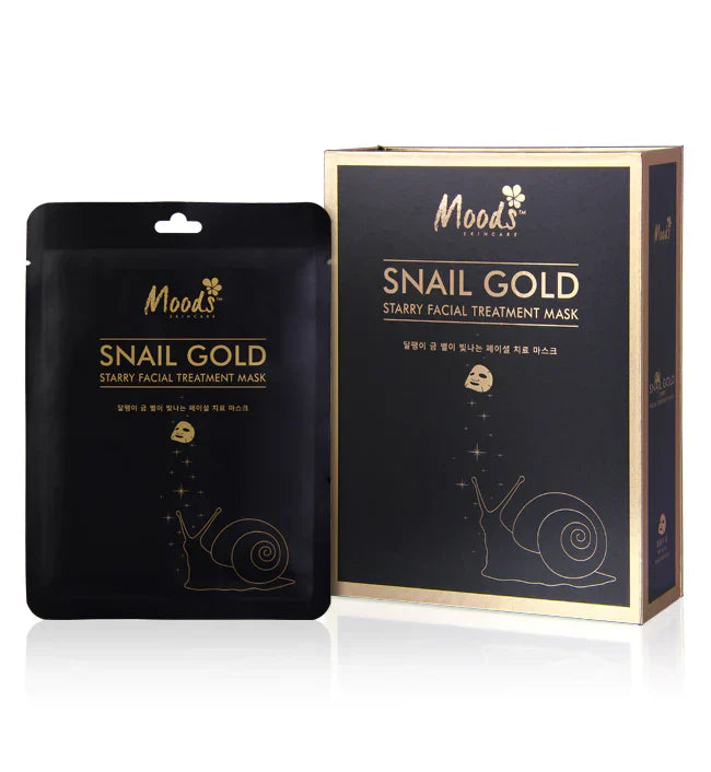 Belov Moods Snail Gold Starry Facial Treatment Mask with snail filtrate and biogold for radiant skin, 10 pcs package.