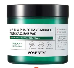 SOME BY MI AHA-BHA-PHA 30 Days Miracle Truecica Clear Pad, 125 ml, exfoliating skincare product for acne and pore reduction.