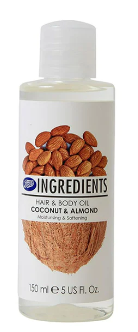 Boots Ingredients Hair & Body Oil Coconut & Almond 150 ml., Hair and Body Oil "Coconut & Almond" 150 ml.