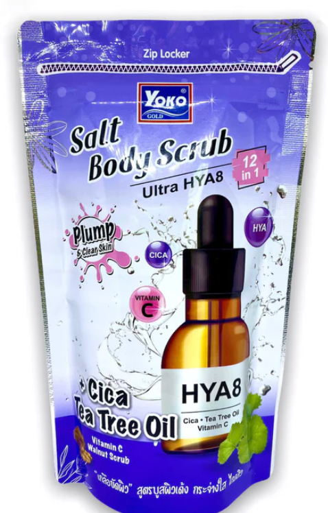 Siam Yoko Gold Salt Body Scrub Ultra Hya8 350 g., Salt body scrub "Hyaluronic acid + Tea tree oil + Vitamin C" 350 g.