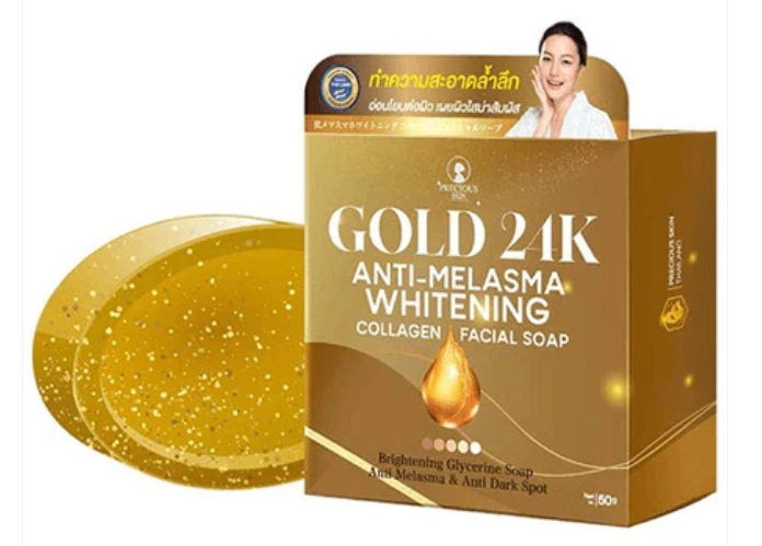 Precious Skin Thailand Gold 24K Anti-Melasma Whitening Collagen Facial Soap, 50g